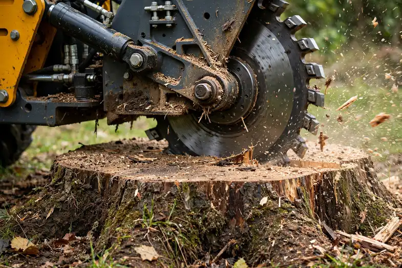Stump Grinding in progress by a professional crew