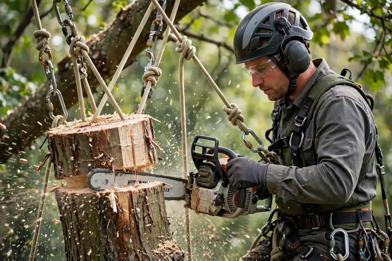 Tree Removal in progress by a professional crew